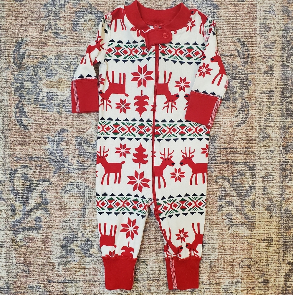Hanna Andersson Dear Deer Winter Holiday Baby Zip Sleeper sz50/0-6m